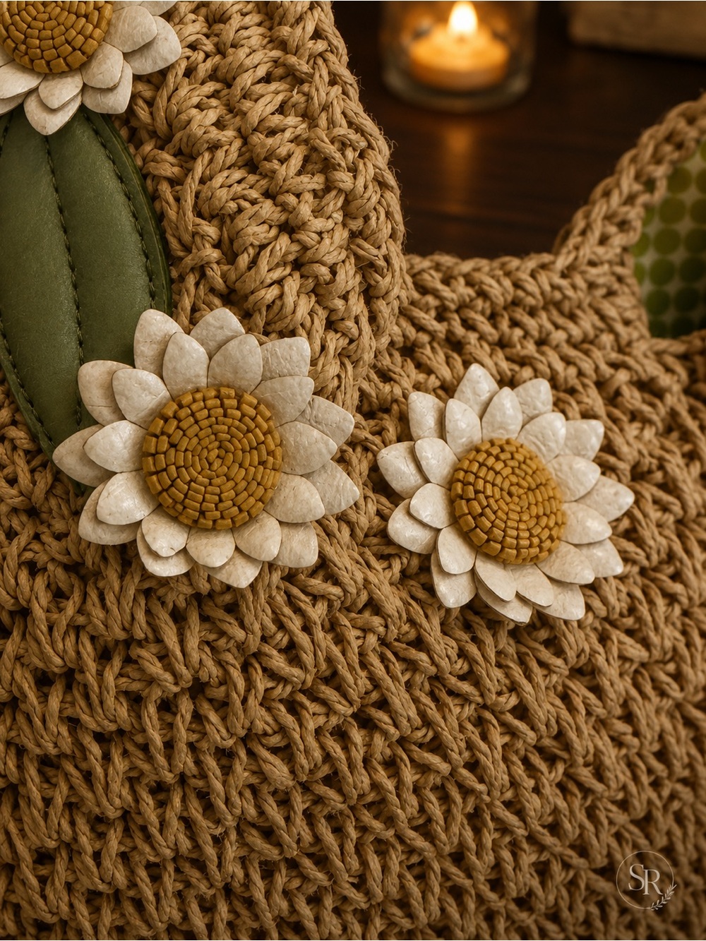 Brighton Madagascar Daisy Raffia Straw Shoulder Bag Purse Floral Details - Picture 6 of 13